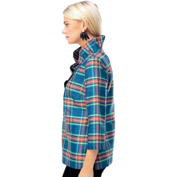 Devon Baer Stewart Plaid Silk Ruffle Tunic - Picture 2 of 3